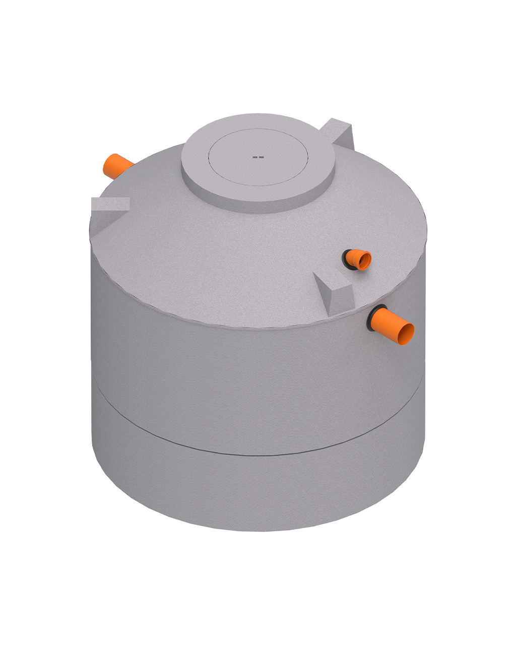 MENK 1-Kammergrube S23, Ringbauweise aus Beton, geschlossener Behälter für Vorklärung mit zwei orangenen Anschlüssen.