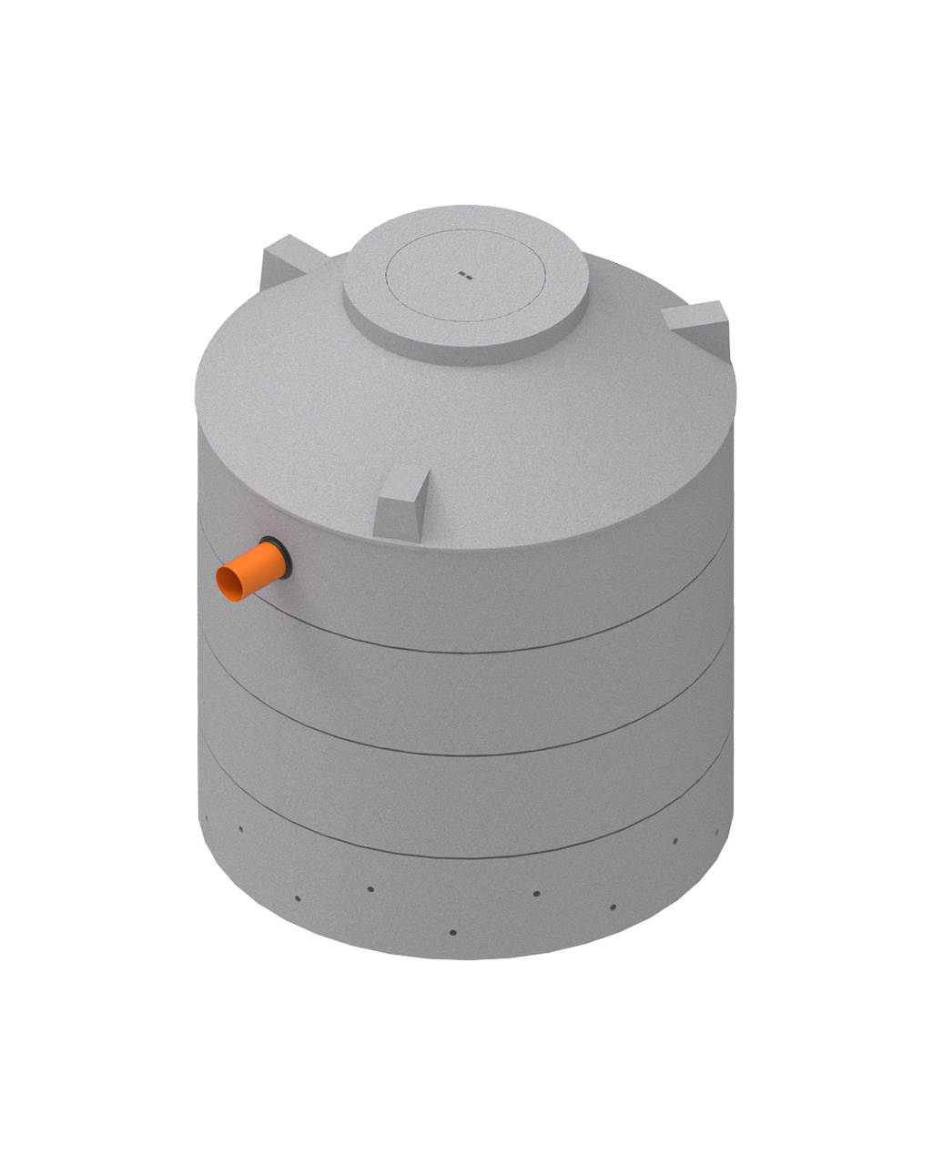 MENK Sickerschacht S58, Ringbauweise aus Beton, mit perforierter Wand und orangenem Zulaufrohr.