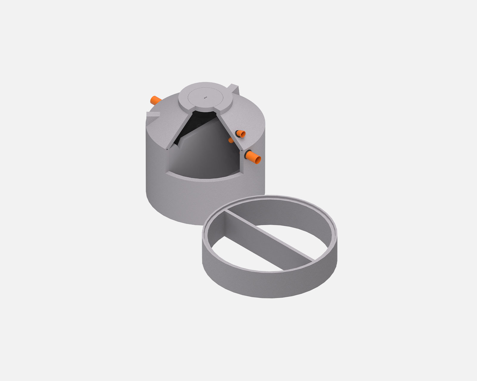 3D-Modell eines MENK Stahlbetonbehälters mit Trennwand und Rohrleitungen