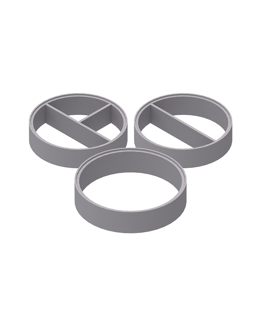 MENK Schachtringe: Darstellung der verschiedenen Ausführungen (1-, 2- und 3-Kammer-Ringe) aus Beton im Set.